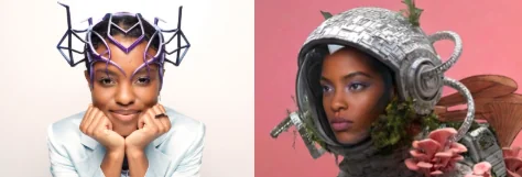 Estelle, voiced by Anatola Araba — human performer and AI film character side by side