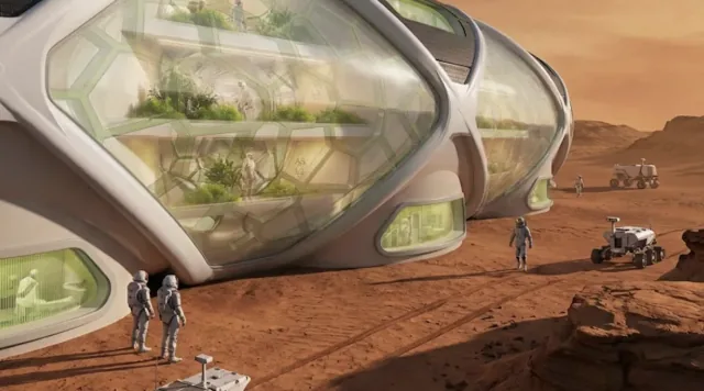 Grown habitat structures on the Martian surface with interior gardens